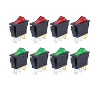 8Pcs Rocker Switch ON-OFF 3Pin KCD3 Boat-shape 2 Position Toggle Switch with Light for Electrical Equipment(8pcs green red)