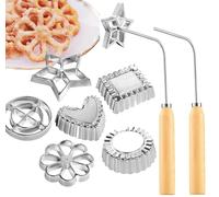 8PCS Rosette Timbale Set,Aluminum Waffle Molds Rosette Iron Set with Wooden Handle,Homemade Lotus Flower Bunuelos Cookie Mold,Detachable Rosette Maker Kitchen Baking Cooking Tool