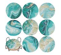 8Pcs Round Diamond Art Coasters, Insulated Non-Slip Ocean Coasters Set with Holder 5D DIY Full Drill Diamond Craft Supplies for Adults Kids Beginners Home Decor Car Cup Drinks