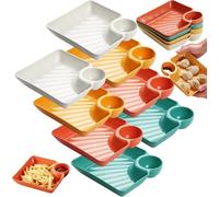 8pcs Sauce Separated Plate,2026 New Reusable Chip and Dip Bowl Serving Dishes for Entertaining,Japanese Dumpling Plate,for Appetizer Sushi Taco Salsa Charcuterie