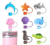 8pcs Sea Animal Cute Straw Cover Cap for Stanley Cup, Silicone Straw Topper for 30&40 Oz Stanley Tumbler with Handle,10mm 0.4in Dust-Proof Toppers for Water Bottle