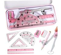 8Pcs/Set Compass Geometry Tool, Practical Protractor and Compass Set with Protractor, Rulers, and More, Drafting Kit with Metal Box for Classroom Math Tools..