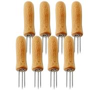 8pcs/Set Corn on The Cob Holders Stainless Steel,Wooden Handle Corn Grips Forks Skewers Sticks Sweetcorn Grill Holder Fork BBQ Party Food Grill Prong