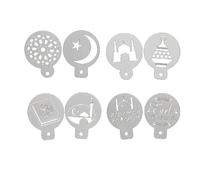 8pcs/set Eid Mubarak Coffee Spray Stencils Diy Cake Mold Ramadan Muslim Islamic Party Ramadan Kareem Decor