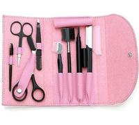 8PCS/SET Eyebrow Shaping Grooming Kit, Eyebrow Scissors, Pencil, Brush Trimmer, Beauty Tools Set with Leather Bag (Pink)