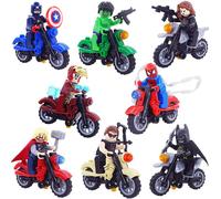 8pcs/set Superhero With Motorcycle Building Blocks Figures Assembly Minifigures For Kids Toys