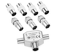 8Pcs Set TV Aerial Splitter, Polyethylene Silver Coaxial Way Connectors, 5.4cm Compact Adapter for Coaxial Cable TV Ariel Connections, 3-Way T-Shaped Television Signal Distribution Accessories