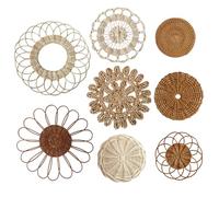 8Pcs/Set Woven Wall Art, Hollow Flower Shape Rattan Wall Decor, Boho Home Decor for Farmhouse, Living Room, Nursery, Hanging Planters Baskets