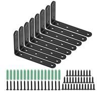 8Pcs Shelf Brackets,Heavy Duty Stain Steel Black Right Angle Bracket L Shape Right Corner Brace Support Wall Hanging 125x75x2mm with 48 Pcs Screws and 16 Pcs Anchors