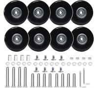 8Pcs Silent Luggage Wheels | PU Trolley Casters 40-64mm with Bearings and Tools | Quiet Replacement Rollers for Suitcases Travel Cases Repair Kit Black(50 * 18)