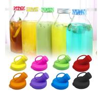 8PCS Silicone Milk Bottle Dispenser Caps, 48mm Diameter Pour Spout Lids, Glass Milk Bottle Reusable Top, Leakproof Pouring Cover for Tea Drinks Container, No Odor Freshs Keeping Cover