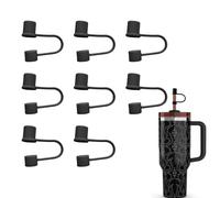 8PCS Silicone Straw Cap Covers for Stanley 30/40 oz Tumblers - 10mm Leak-Proof Reusable Tumbler Lid Tips, BPA-Free Dustproof Straw Toppers for Stanley Cup Accessories (Black*8)