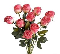 8pcs Silk Roses For Living Room Table Decor Floral Arrangement With Vintage Aesthetic Gradient Finish And Bendable Stem Function(Deep powder)