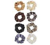 8pcs Silk Satin Hair Scrunchies, Elastic Satin Leopard Solid Color Scrunchies, Hair Accessories for Teens and Ladies