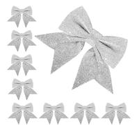 8pcs Silver Glitter Bows for Christmas Tree Decoration, 5 x 7inch Xmas Glitter Bows, Silver Christmas Decorative Bows for Christmas Tree, Decor Wreath, Christmas Party, Girls Butterfly Decoration