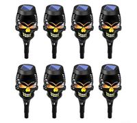 8pcs Skull Shaped Solar Lights Outdoor Garden Realistic Fire Effect Torches Halloween Decor IP65 Waterproof Pathway Lighting for Lawn