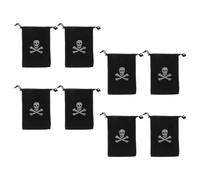 8pcs Skull Sign Pouches Pirate Party Bags Black Polyester Drawstring | Portable Spacious Halloween Loot Bags, Easy to Clean Closure, 15.5x11.5cm Size for Party Favors
