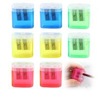 8PCS Small & Dual Hole Handheld Manual Pencil Sharpeners with Lid Container | 4 Colors Portable Pencil Sharpener with Cover for Pencils Crayons Classroom Home Office School Supplies Manual Sharpener Tool