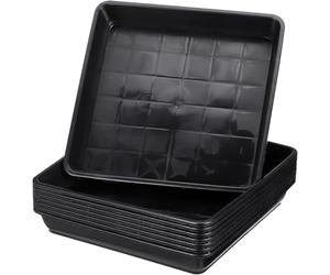 8pcs Square Plastic Plant Saucer Tray for Pots, PP Resin Black | Smooth Flat Base, Reduces Watering Mess and Soil Spill, for Balconies, Tabletops, Terracotta Pots
