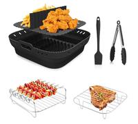 8PCS Square Silicone Air Fryer Liner, Cosori Air Fryer Accessories, Stainless Steel Air Fryer Rack, Multicooker for Ninja Speedi ON400UK, COSORI 5.5L, Cecotec 6L, Tefal EY8018 6.5L
