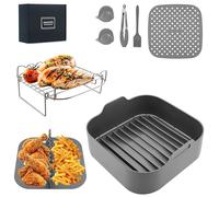 8pcs Square Silicone Air Fryer Liner for Ninja Air Fryer AF180UK, ON400UK, Air Fryer Accessories for Cosori and Ninja Air Fryer Liners, Air Fryer Silicone Liner for Ninja Air Fryer Accessories (Grey)