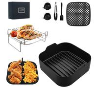 8pcs Square Silicone Air Fryer Liner for Ninja Air Fryer AF180UK, ON400UK, Air Fryer Accessories for Cosori and Ninja Air Fryer Liners, Air Fryer Silicone Liner for Ninja Air Fryer Accessories (Black)