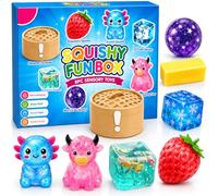 8Pcs Squishy Fun Box Set, 2026 Squeeze Fidget Kit with Big Mini Real Squishies, Soft Stretchy Sensory Pack for Adults Anxiety Stress Relief, Cute Desk Decor & Surprise Holiday Birthday Gift