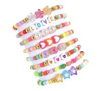 8PCS Stackable Friendship Bracelets Adjustable Wrist Jewelry For Girls Women Rainbow Beads With Heart Charm Friendship Set For Women