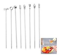 8PCS Stainless Steel Reusable Cocktail Sticks, Creative Geometric Metal Drink Skewers, Stylish and Sturdy Cocktail Skewers Decorative for Fruit Parties Snacks and Appetizers