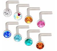 8Pcs Stainless Stel L Shape cz Gem Nose Bone Stud Piercing Rings Body Jewelry Retainers 20g Professional