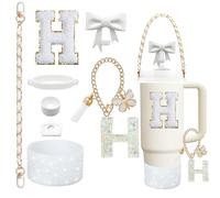 8PCS Stanley Cup Accessories Set for Stanley Cup 30oz 40oz Tumbler with Handle,Including Straw Topper Cover Cap and Boot,Spill Proof Stopper,Handle Charm,Initials Sticker (White H)