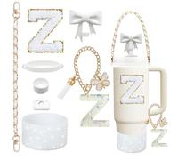 8PCS Stanley Cup Accessories Set for Stanley Cup 30oz 40oz Tumbler with Handle,Including Straw Topper Cover Cap and Boot,Spill Proof Stopper,Handle Charm,Initials Sticker (White Z)