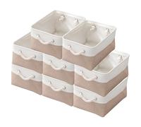 8pcs Storage Baskets for shelves, Pack Foldable Fabric Cube Storage Boxes with Handles, Collapsible Toy Basket for Clothes, Baby, Home and Office Room Organisers, 36x26x16cm (White + light camel)