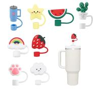 8Pcs Straw Covers Cap Cute Drinking Dust-Proof Silicone Straw Toppers Cartoon Caps 10mm Reusable Cover Tips for Stanley Cup 40/30 Oz Tumbler Accessories Multiple Colors
