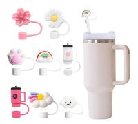8Pcs Straw Covers Cap for Stanley Cup, 10mm Dust-Proof Colorful Silicone Flower Straw Toppers Reusable Straws Cover Tips Fits 9-10mm Straws Accessories for Stanley 40/30 Oz Tumbler Water Bottles