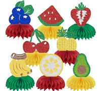 8Pcs Summer Fruit Honeycomb Centerpiece Summer Tutti Frutti Birthday Party Decoration Hawaiian Fruit Party Table Decoration Blue Red Gold Green Glitter