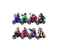 8PCS Superhero Motorcycle Building Blocks Minifigure Toy Spider-Man Iron Man Batman Minifigure Toy Kids Collection Gift