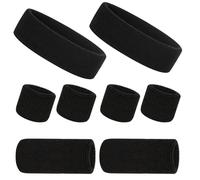 8PCS Sweatband Set, Black 2 x Sport Headbands and 6 x Wristbands, Elastic Wrist Sweat Bands for Men Women Kids for Gym Exercise Tennis Basketball Football Running Moisture Wicking