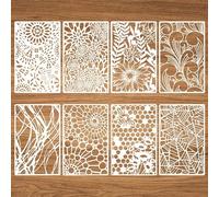 8pcs Texture Template for Art, 11x7.12in Reusable Stencils for Painting Flower Spider Web Drawing Stencil Layering Spray Paint Template Kit on Wood Crafts Furniture Lettering Supplies