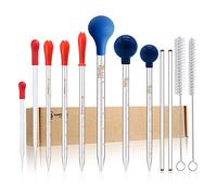 8PCS Thick Glass Graduated Dropper Pipettes Fluid and Liquid Pipettors 0.5ml 1ml 2ml 3ml 5ml 10ml 10CM 20CM with Caps and 2PCS Washing Brushes and 2PCS 20cm Glass Stir Rod(20cm-7.8inch)