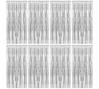 8Pcs Tinsel Curtains Silver Foil Curtain 3.2ft x 6.5ft Glitter Curtain | Backdrop Foil Fringe Curtain, Hanging Door Streamers for Party Decorations, Halloween, Christmas, New Year Decor, Birthday