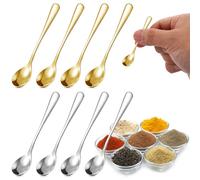 8PCS Tiny Stainless Steel Spoons for Spice Jars,Mini Size 7.5 cm, Cute Small 304 Stainless Steel Spice Spoon for Spices, Salt, Fun Little Scoops(Gold+Silver)