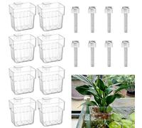 8Pcs Transparent Acrylic Aquarium Plant Holder with Hooks, Hollow-Carved Designed Plant Pot, Top Hanging Designed Planter Cups, Water Feature Decoration for Fish Tank and Aquarium Plant Cultivation