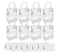 8Pcs Transparent Gift Bags with Handles,Waterproof Clear Bag Comes with 8 Simple Cards Best Wishes,Clear PVC Gift Bags,Reusable PVC Tote Bag for Perfume,Bakery, Presents(17 * 23 * 7cm)