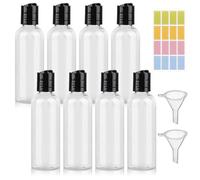 8pcs Travel Bottles,Travel Bottles for Toiletries 100ml,Resuseable Plastic Travel Size Bottles Empty Refillable,Clear Container Travel with 2 Funnels and Colorful Labels for Shampoo Lotions Cosmetics