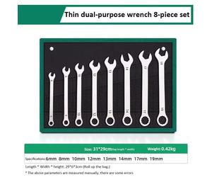 8Pcs Ultra Thin Combination Spanner Set 6-19mm Dual Open Ring End Wrench Kit Rol