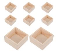 8pcs Unfinished Wood Craft Storage Box Rustic Square Cube