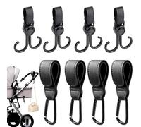 8Pcs Universal Buggy Clips Set for Parents,PU Leather Pram Hook Clips for Mommy Diaper Bag, Pushchair, Backpack, Shopping Grocery,Portable Stroller Hooks for Outdoor Use(Black）