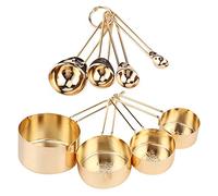 8Pcs Universal Stainless Steel Measuring Cups and Spoons Set, Nesting Measure Cups and Spoons with Scales, Kitchen Gadgets for Cooking Baking (Golden)