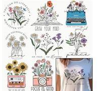 8pcs Vintage Flowers Leaf Daisy Iron On Transfers for T-Shirts Rub on Transfers Stickers Vinyl Ready to Press Stickers Iron on Decals for T-Shirts Clothing Hoodie DIY Crafts